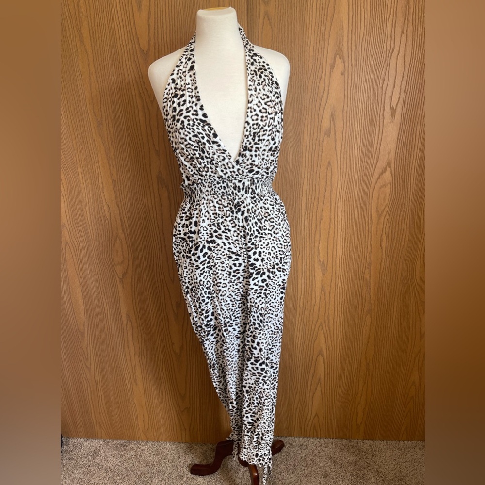 Mustard Seed Backless Leopard Jumpsuit